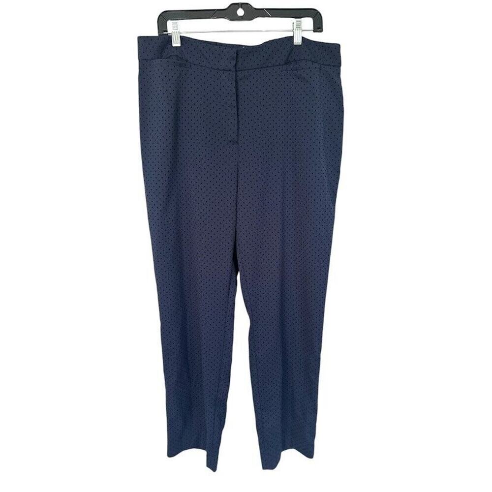 Talbots Pants Heritage Size 16 Navy Blue Black Polka Dot Straight High Rise